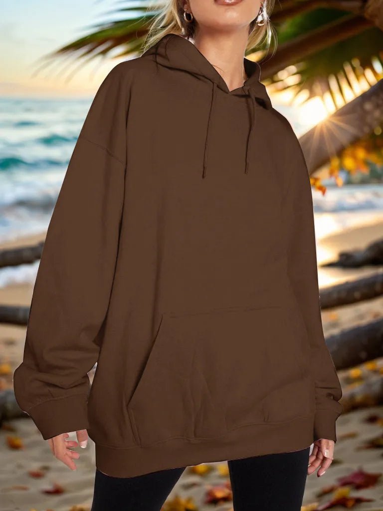 Drawstring Dropped Shoulder Hoodie - Rochelle's House LLC