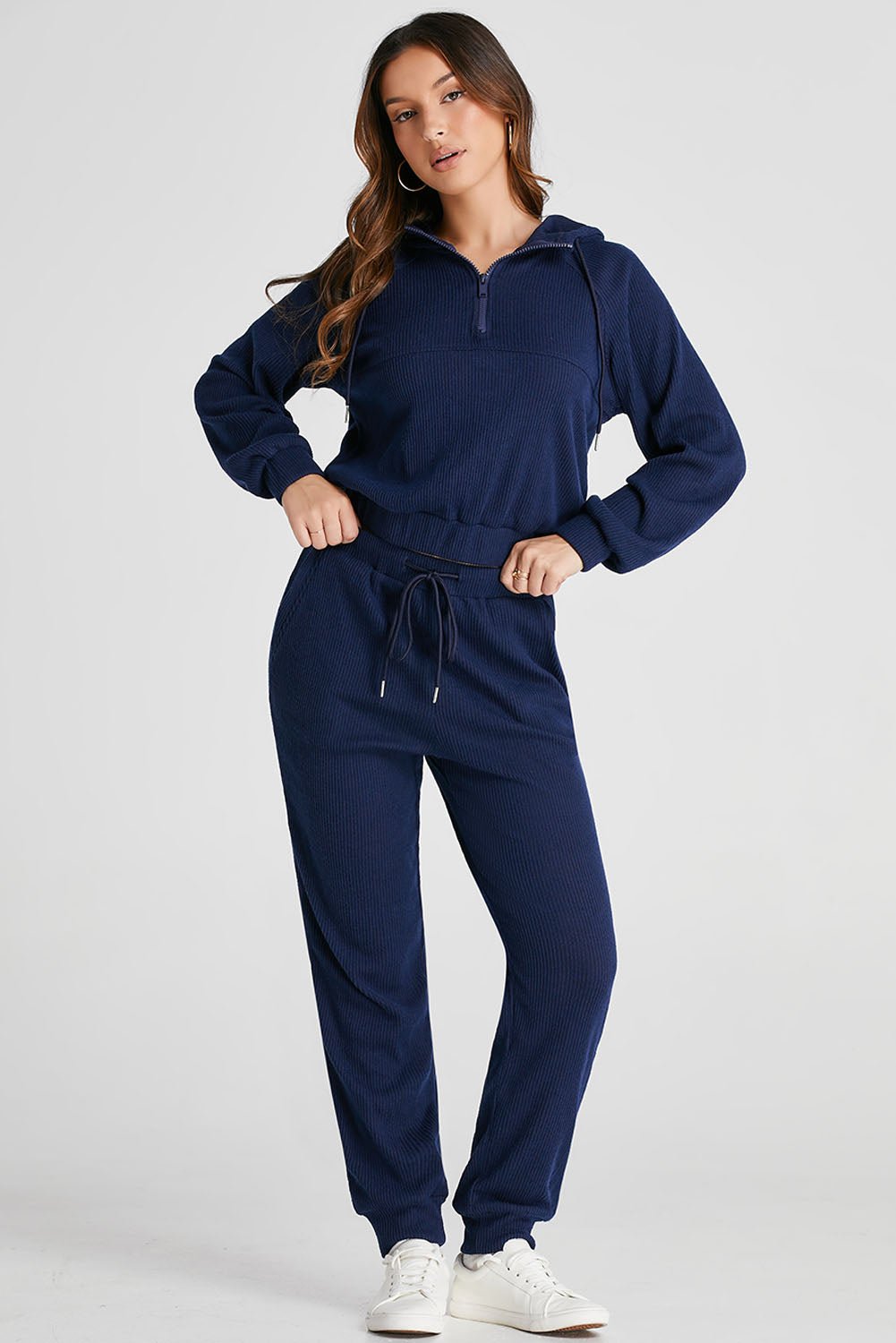 Drawstring Half Zip Hoodie and Joggers Active Set - Rochelle's House LLC