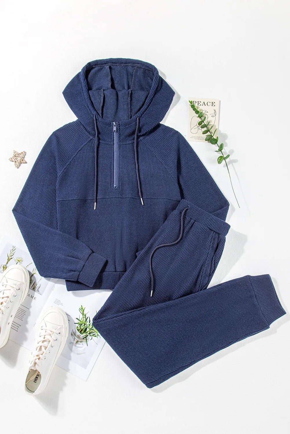 Drawstring Half Zip Hoodie and Joggers Active Set - Rochelle's House LLC