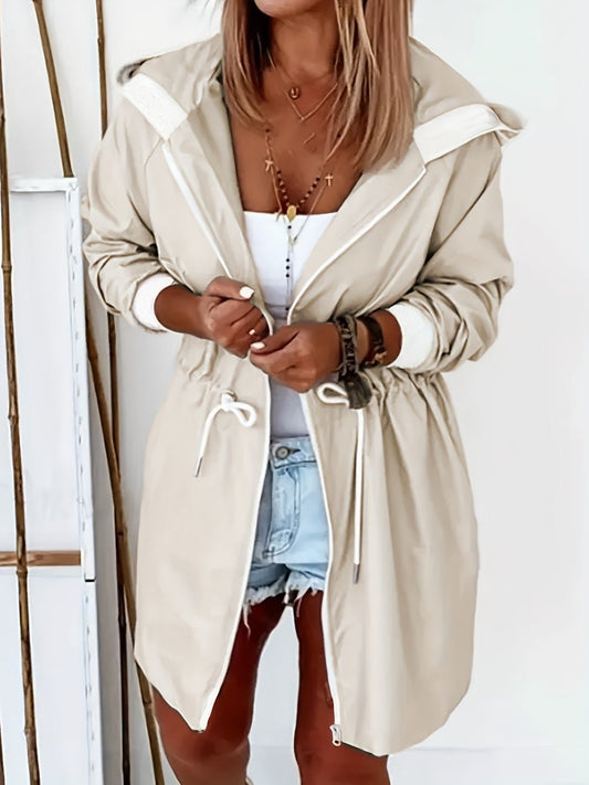 Drawstring Long Sleeve Hooded Trench Coat - Rochelle's House LLC
