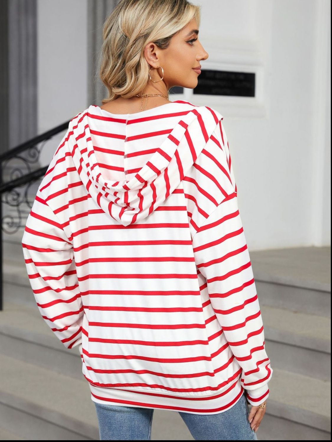 Drawstring Striped Long Sleeve Hoodie - Rochelle's House LLC