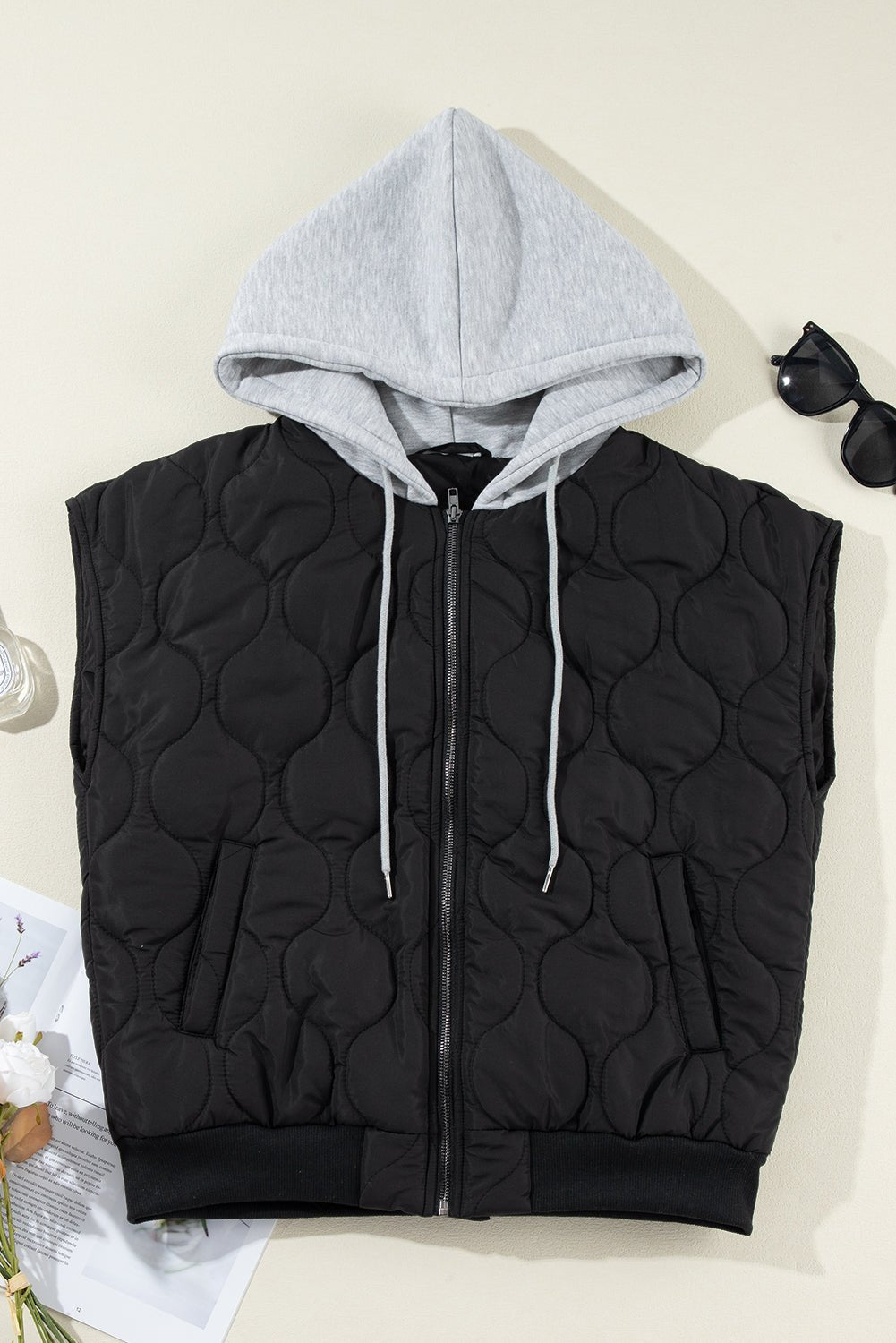 Drawstring Zip Up Hooded Vest Coat - Rochelle's House LLC