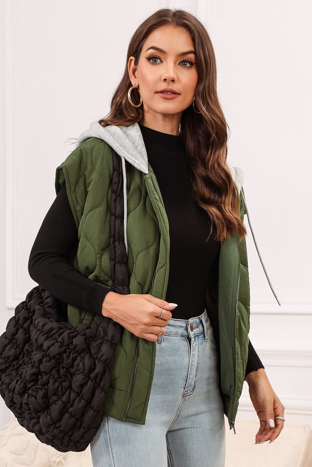 Drawstring Zip Up Hooded Vest Coat - Rochelle's House LLC