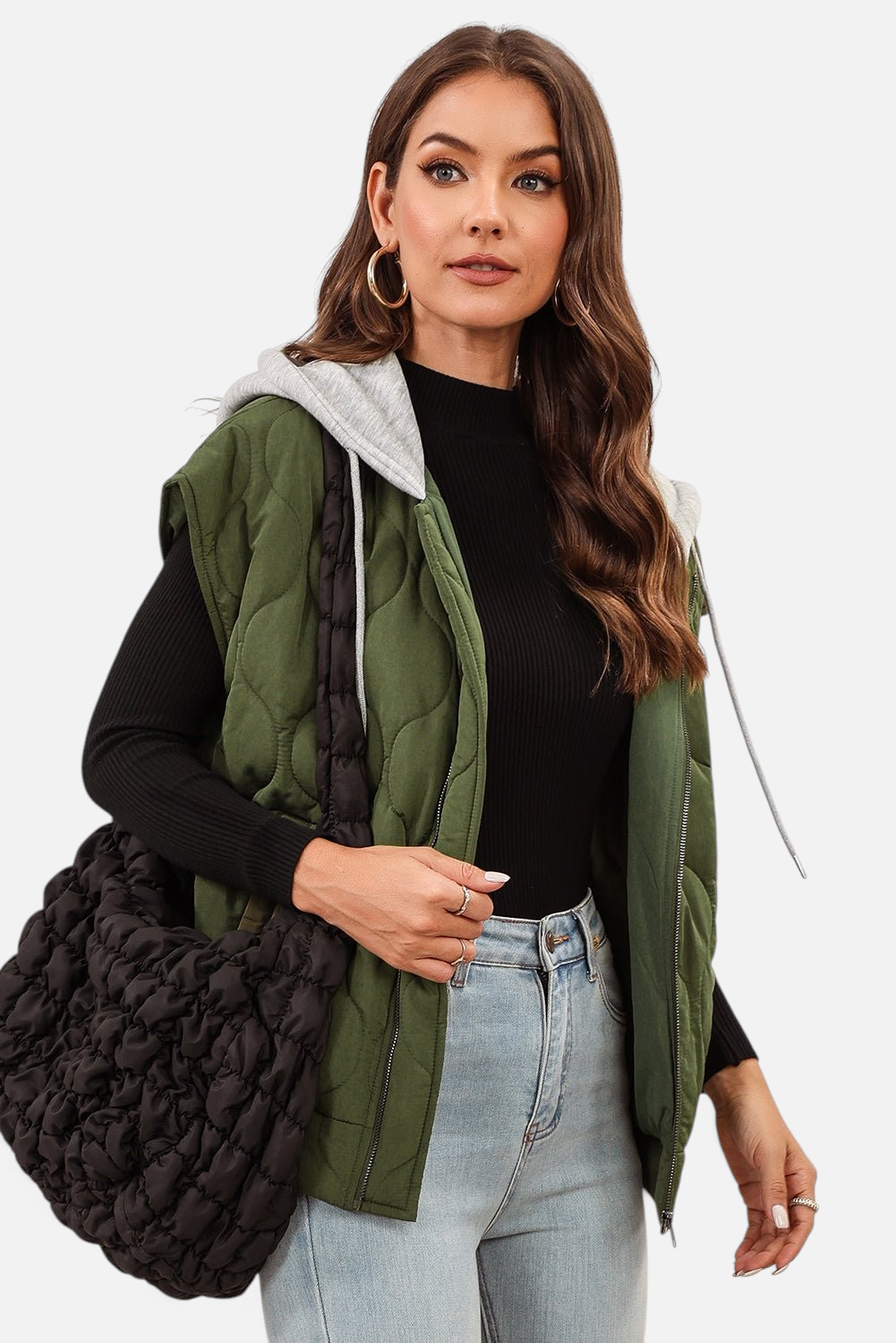 Drawstring Zip Up Hooded Vest Coat - Rochelle's House LLC