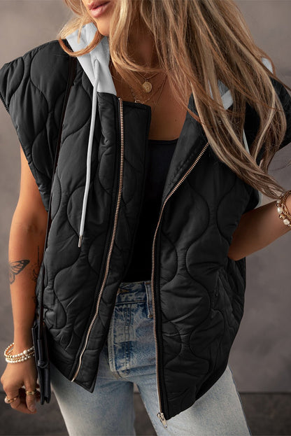 Drawstring Zip Up Hooded Vest Coat - Rochelle's House LLC