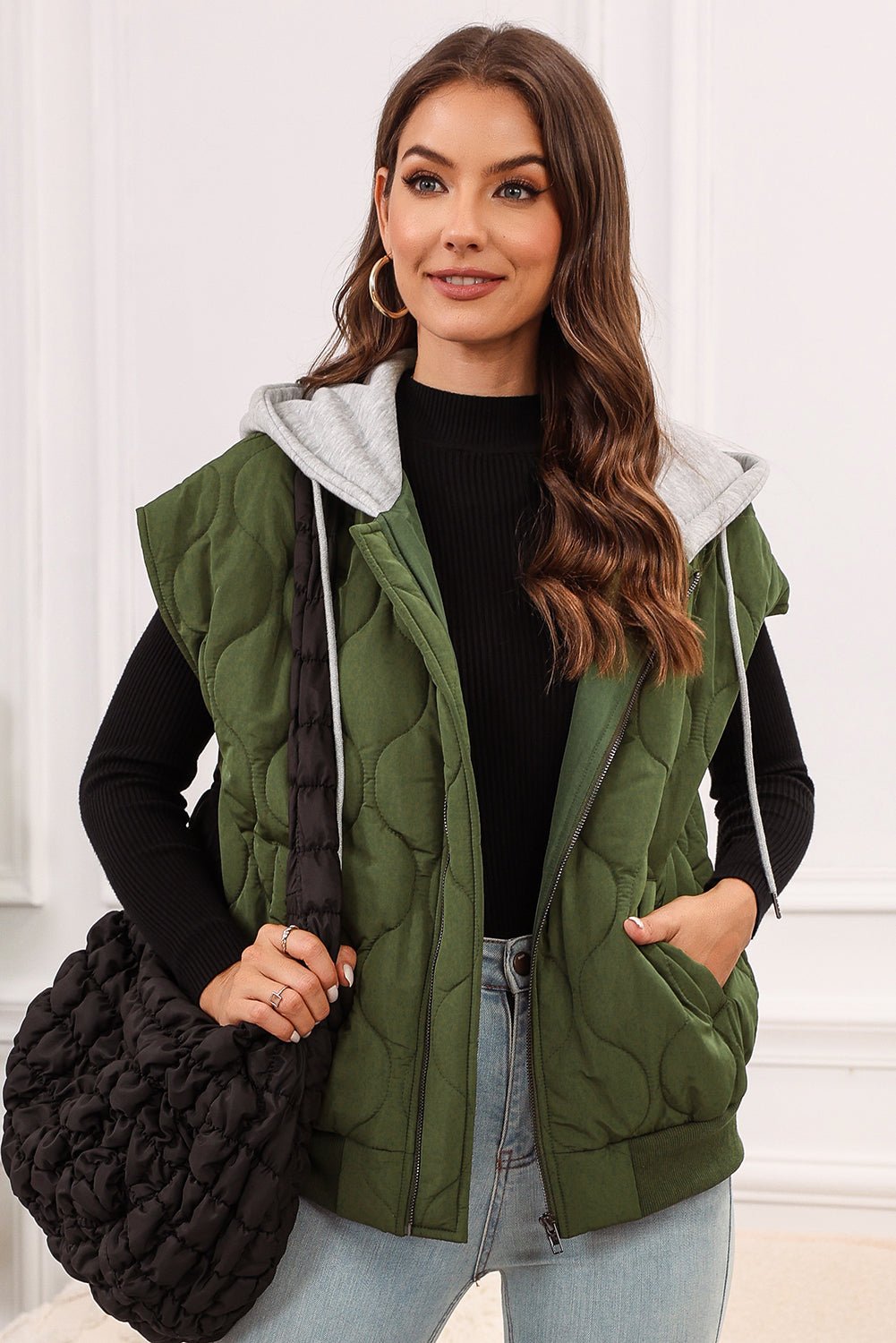 Drawstring Zip Up Hooded Vest Coat - Rochelle's House LLC