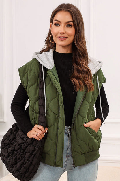 Drawstring Zip Up Hooded Vest Coat - Rochelle's House LLC