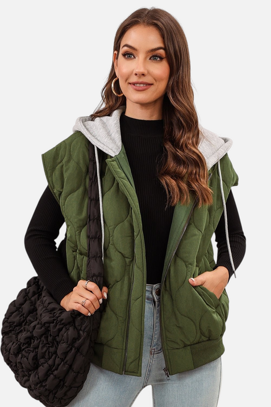 Drawstring Zip Up Hooded Vest Coat - Rochelle's House LLC