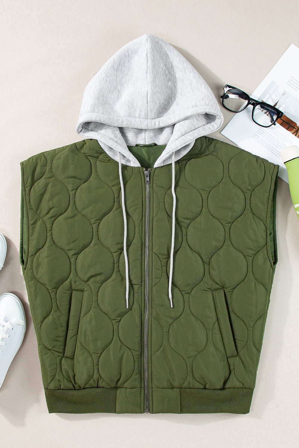 Drawstring Zip Up Hooded Vest Coat - Rochelle's House LLC
