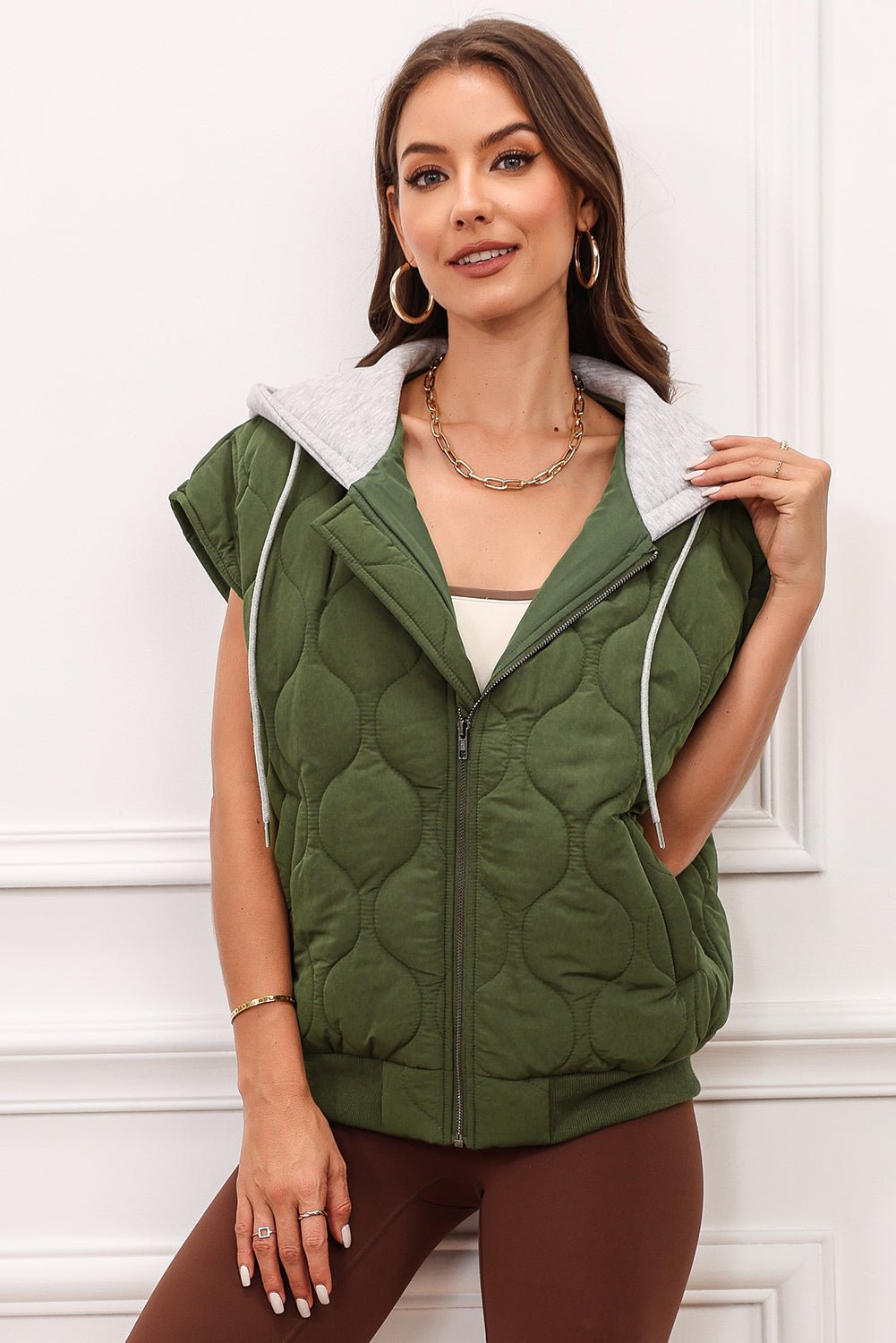 Drawstring Zip Up Hooded Vest Coat - Rochelle's House LLC