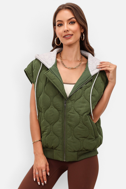 Drawstring Zip Up Hooded Vest Coat - Rochelle's House LLC