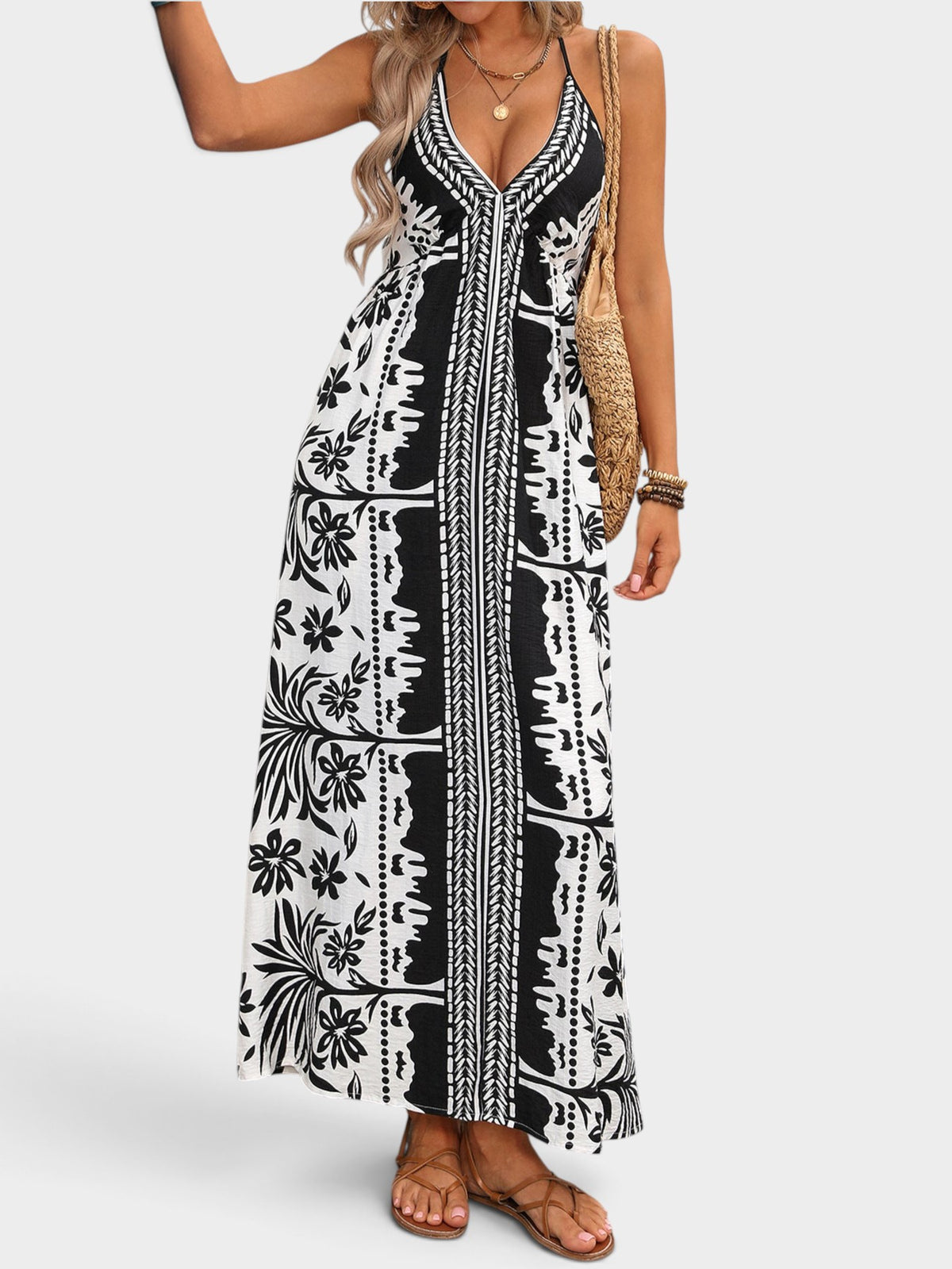 Printed Halter Neck Maxi Dress