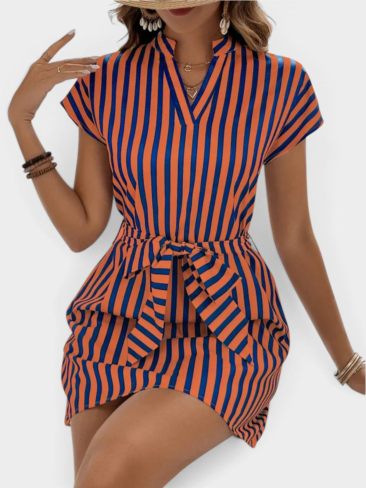 Striped Tie Waist Mini Dress