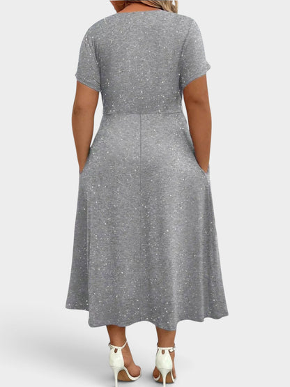 Full Size Glitter Flutter Sleeve Midi Dress Plus Size