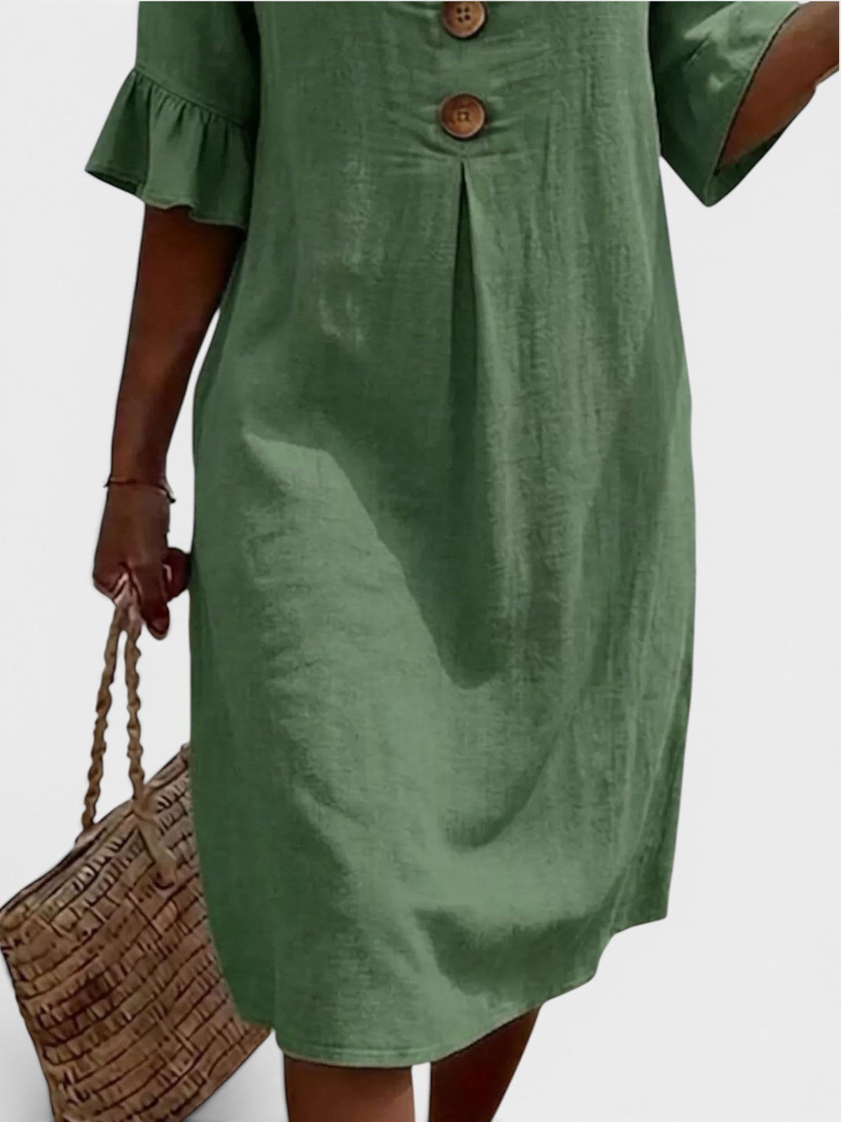 Full Size Button Decor Flounce Sleeve Dress Plus Size