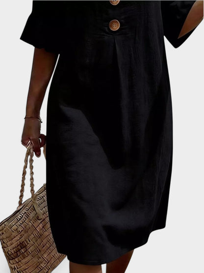 Full Size Button Decor Flounce Sleeve Dress Plus Size