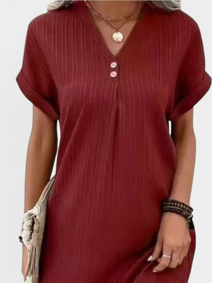 Full Size Casual V-Neck Short Sleeve Dress Plus Size