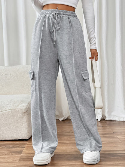 Perfee Drawstring Wide Leg Pants with Pockets