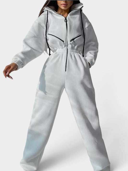 Hooded Zip-Up Long Sleeve Jumpsuit