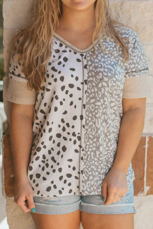 Plus Size Heather Gray Leopard V-Neck Short Sleeve T-Shirt