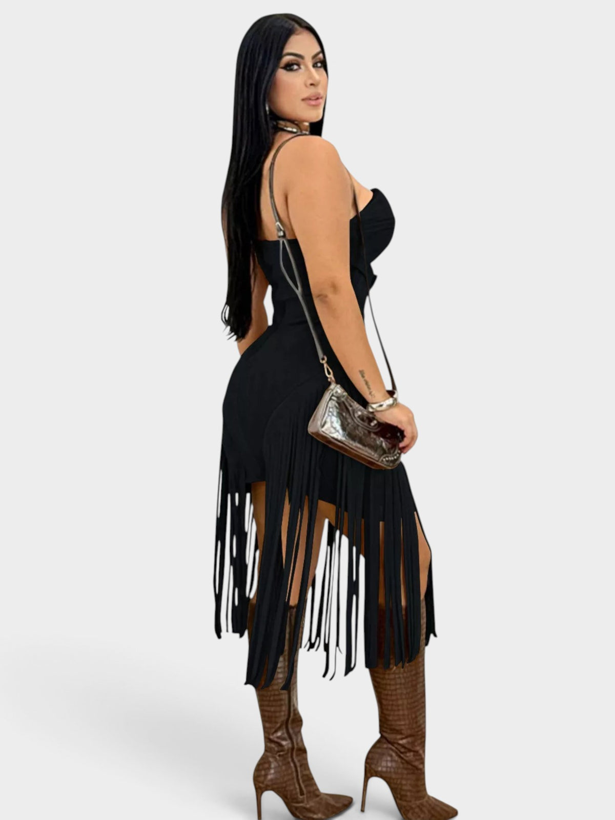 Buckle Detail Fringe Hem Bodycon Dress