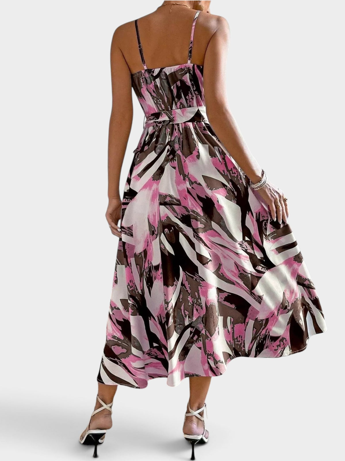 Abstract Print Tie Waist Cami Dress