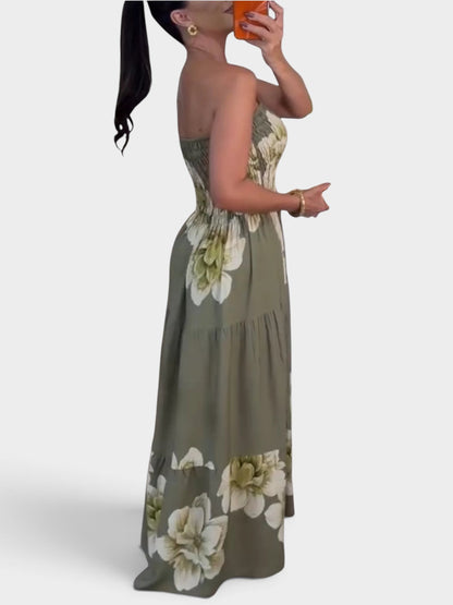 Floral Smocked Strapless Maxi Dress