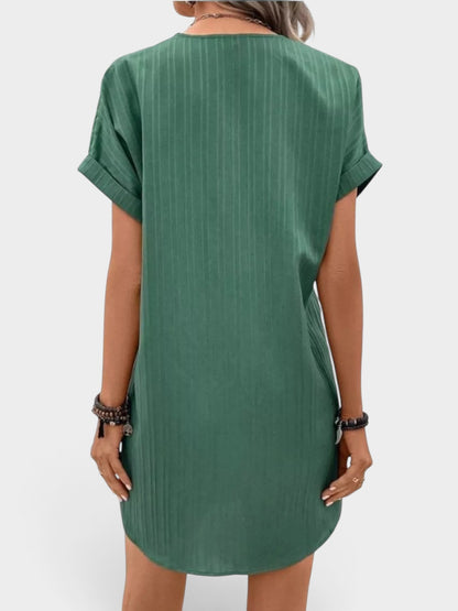 Full Size Casual V-Neck Short Sleeve Dress Plus Size