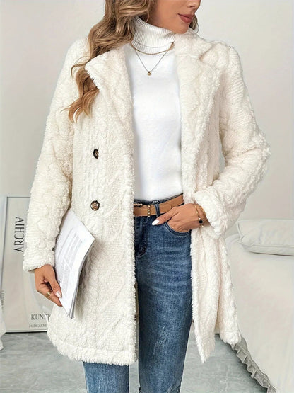 Fleece Double - Breasted Longline Coat - Rochelle's House LLC