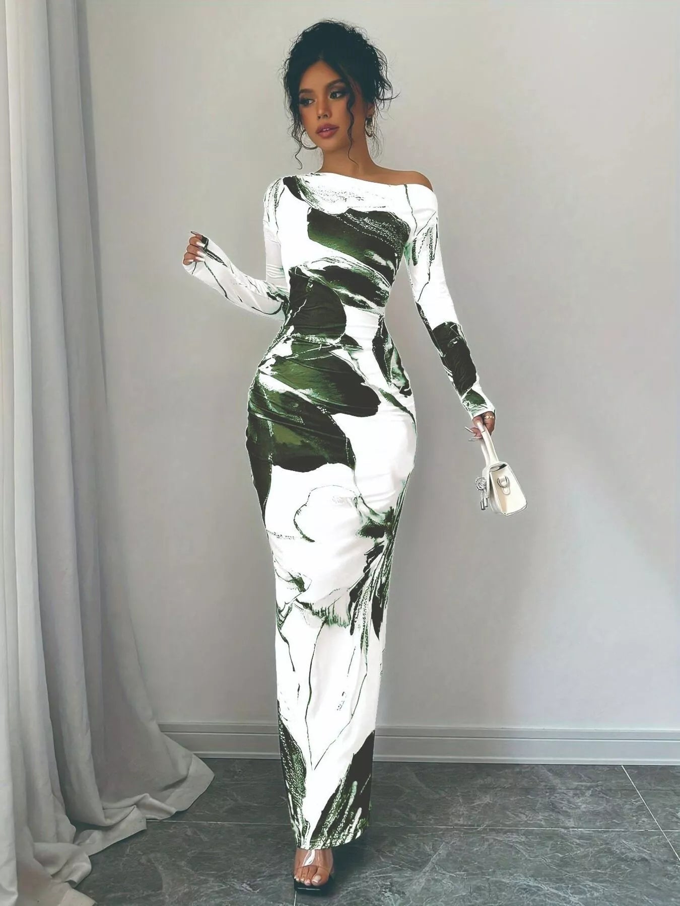 Floral One Shoulder Long Sleeve Maxi Dress - Rochelle's House LLC