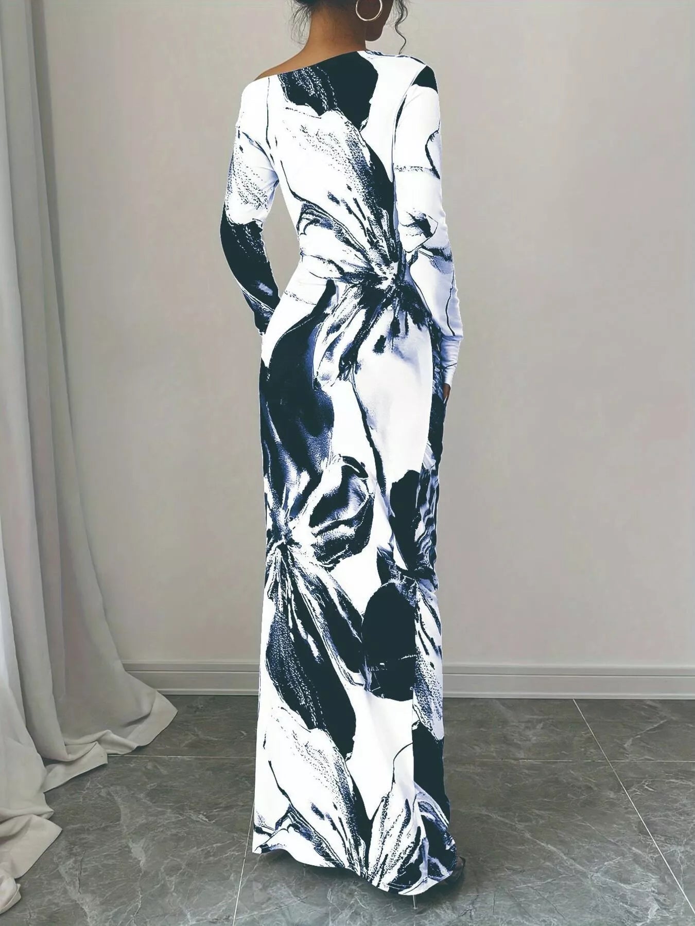 Floral One Shoulder Long Sleeve Maxi Dress - Rochelle's House LLC