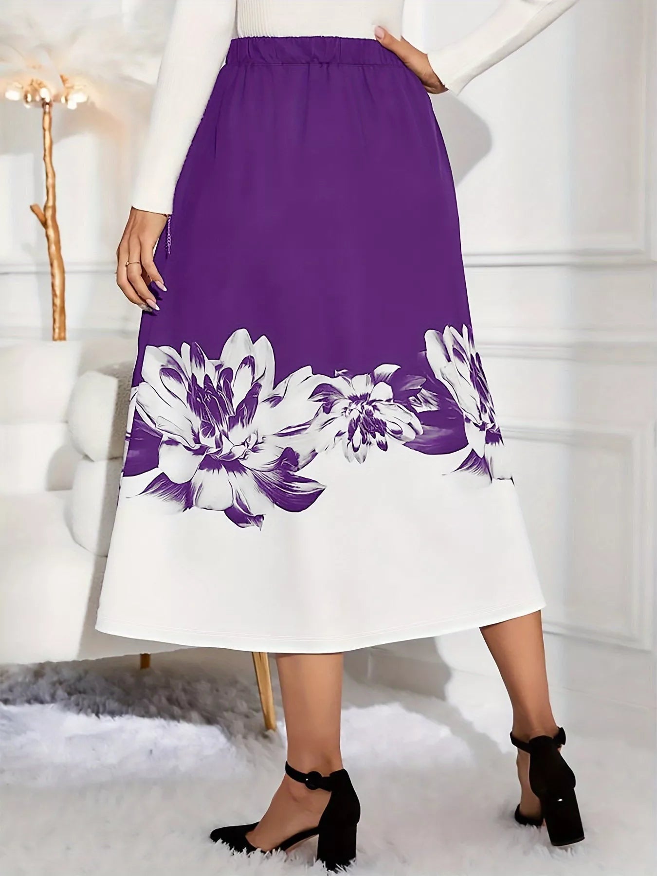 Floral Print A - Line Midi Skirt - Rochelle's House LLC