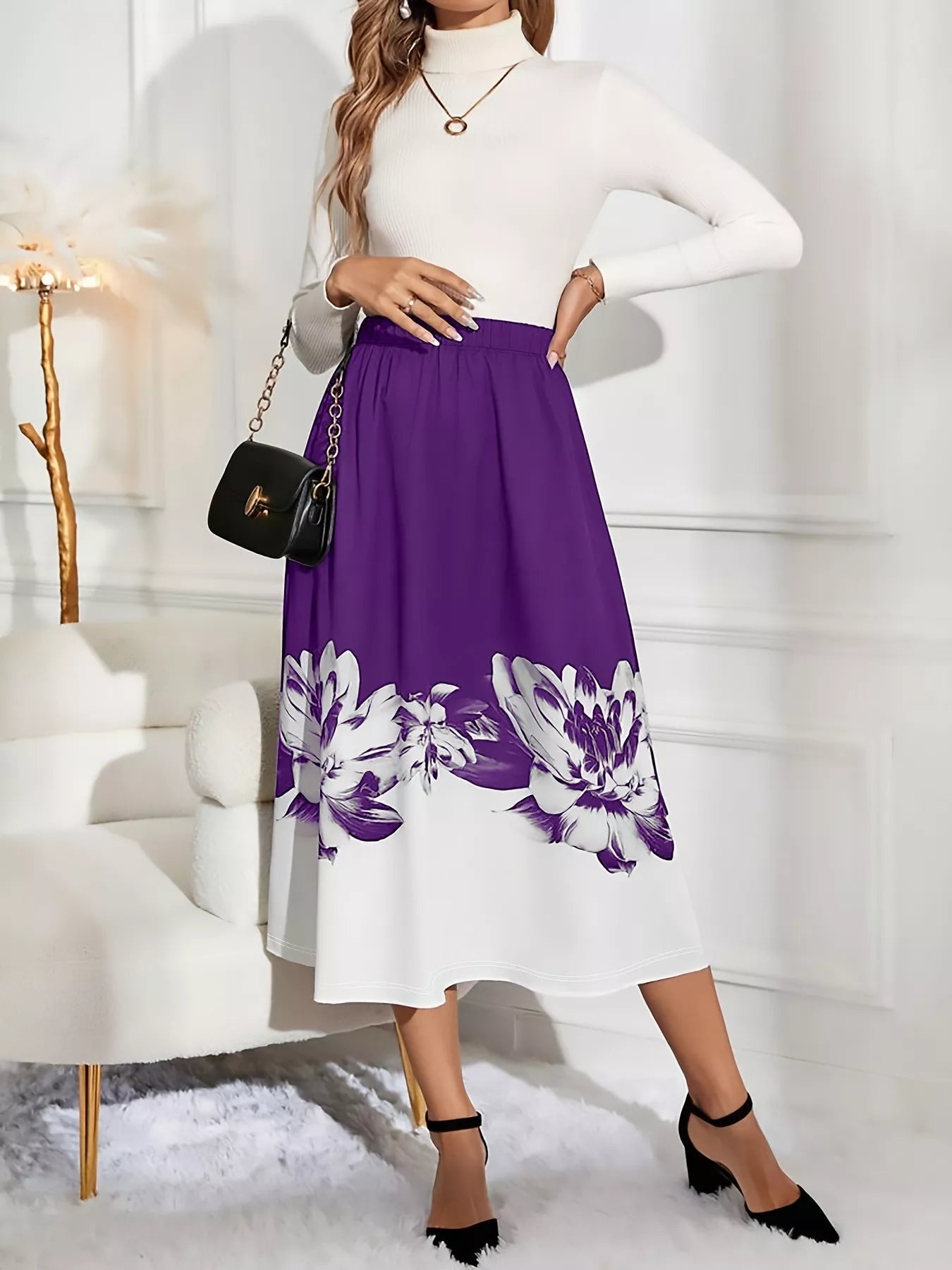 Floral Print A - Line Midi Skirt - Rochelle's House LLC