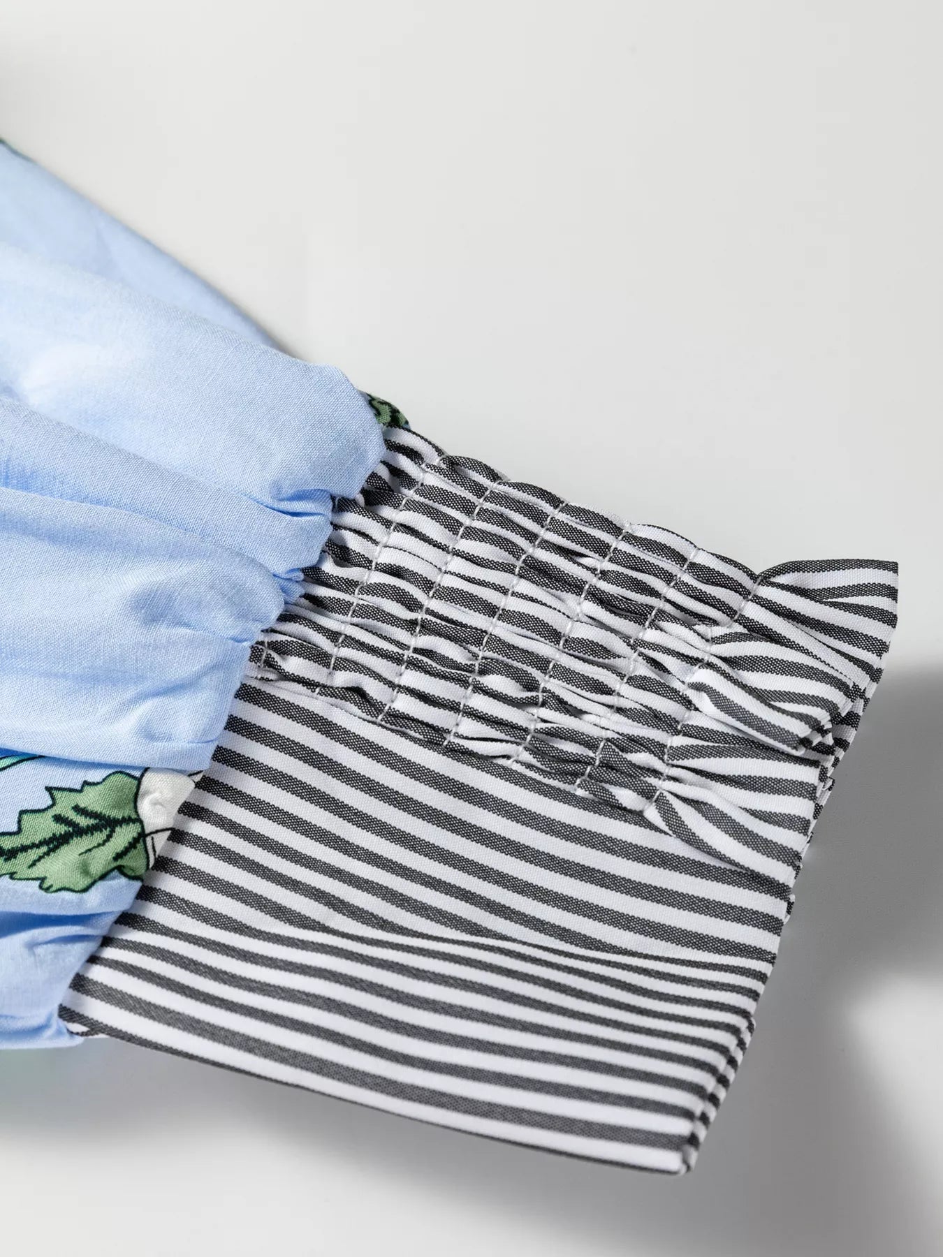 Floral Print Contrast Striped Trim Ruffled V Neck Fall Blouse - Rochelle's House LLC