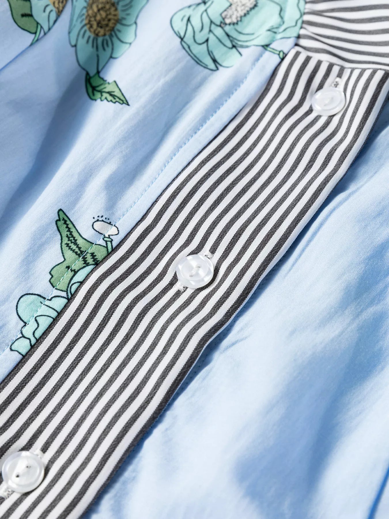 Floral Print Contrast Striped Trim Ruffled V Neck Fall Blouse - Rochelle's House LLC