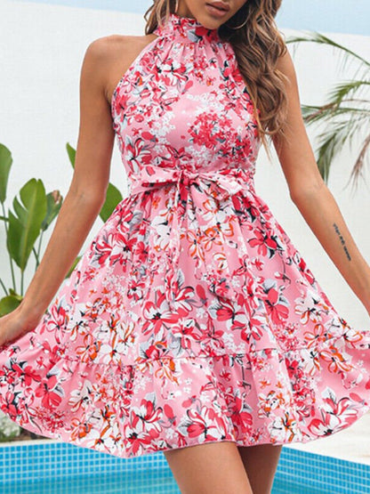 Floral Print Halter Neck Mini Dress - Rochelle's House LLC