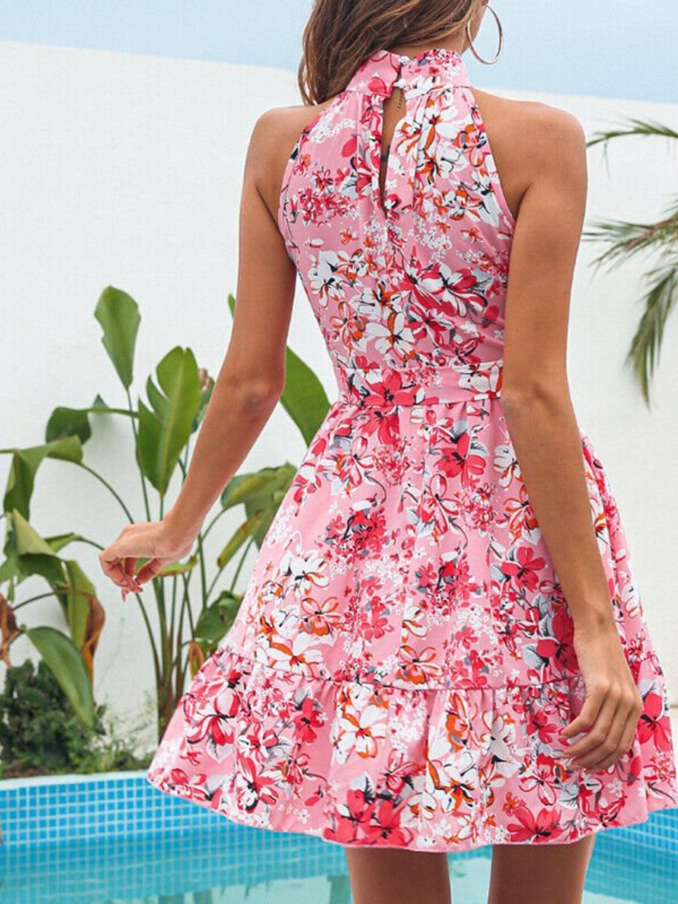 Floral Print Halter Neck Mini Dress - Rochelle's House LLC