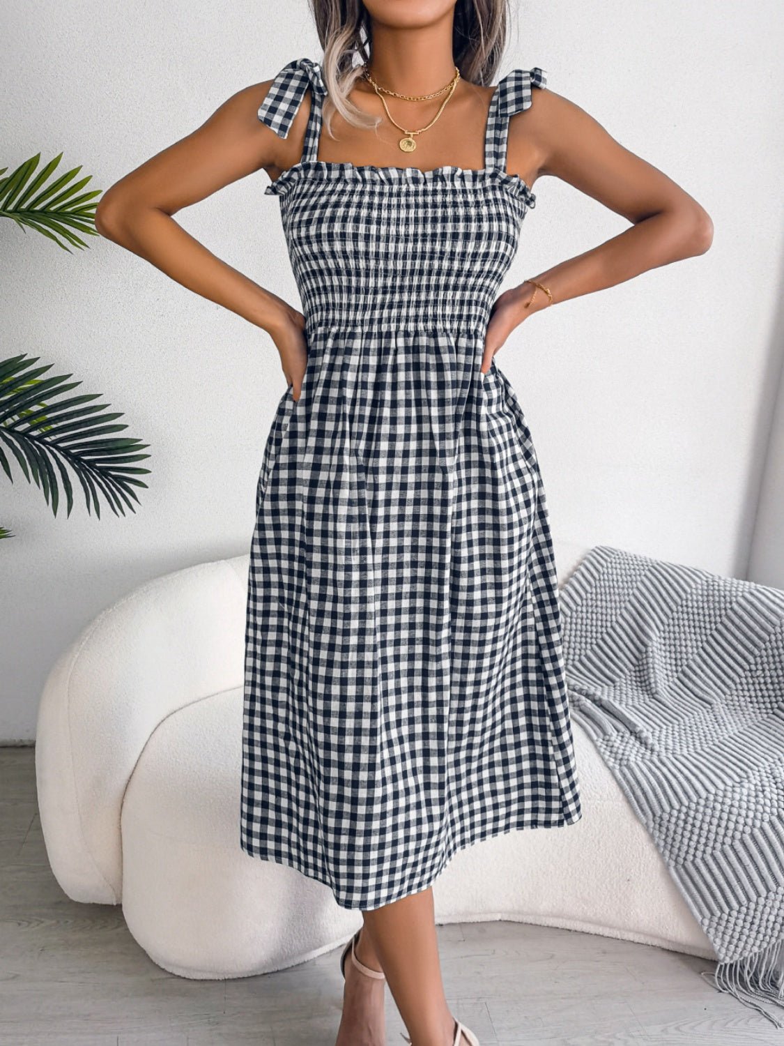 Side view of product highlighting flattering shape and movement