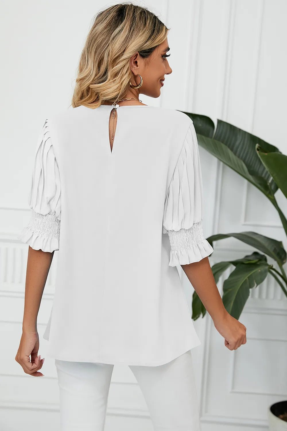 Frill Round Neck Lantern Sleeve T-Shirt - Rochelle's House LLC