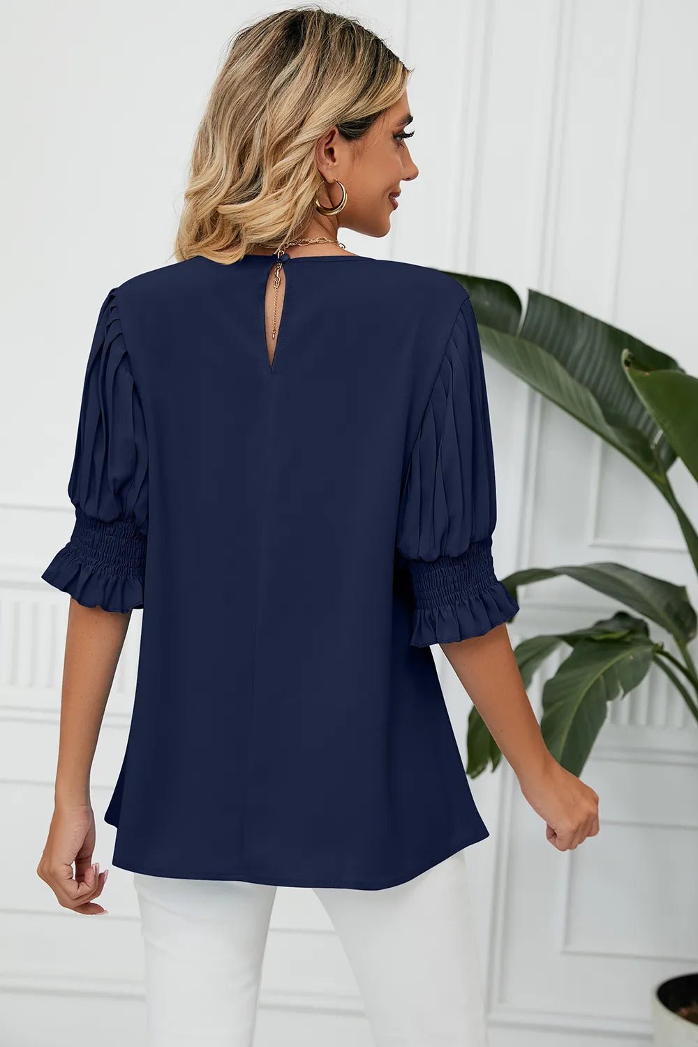 Frill Round Neck Lantern Sleeve T-Shirt - Rochelle's House LLC