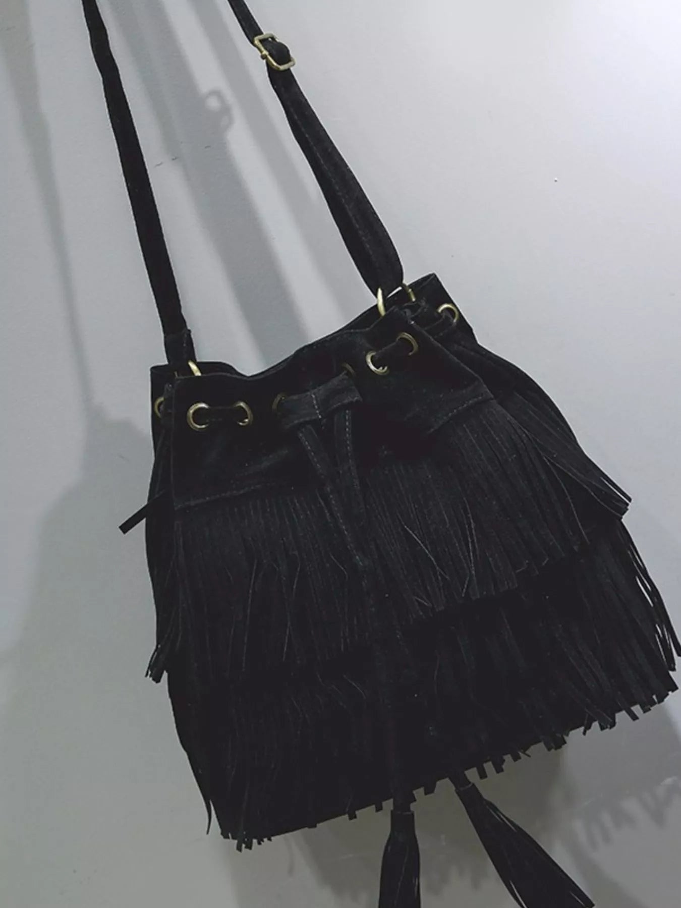 Fringe Drawstring Crossbody Bag - Rochelle's House LLC
