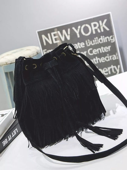 Fringe Drawstring Crossbody Bag - Rochelle's House LLC