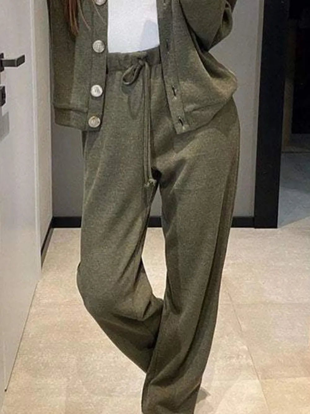 Full Size Button Up Long Sleeve Top and Pants Set - Rochelle's House LLC