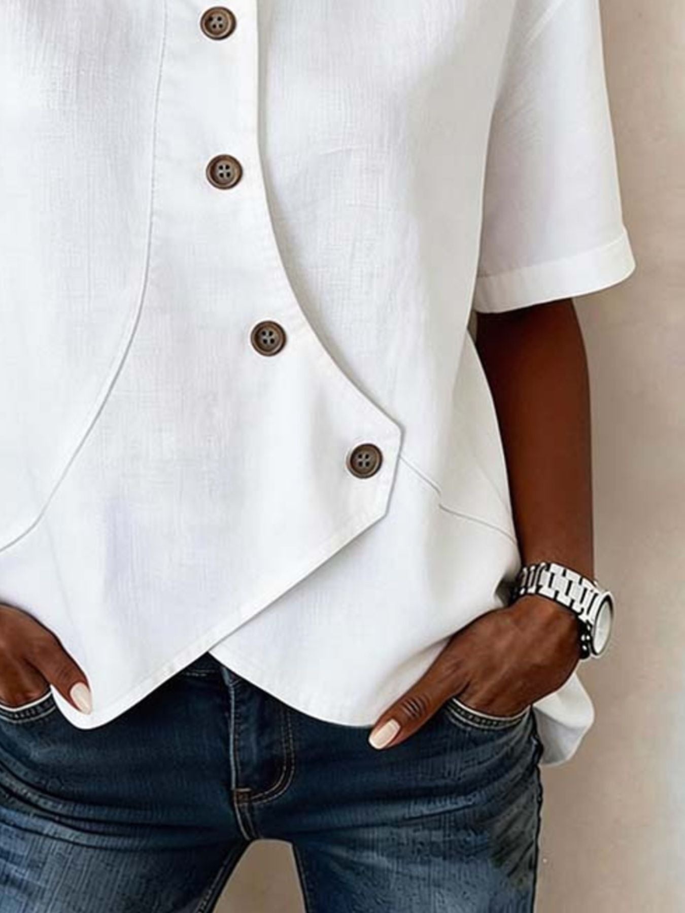 Full Size Casual Asymmetrical Button Shirt Plus Size - Rochelle's House LLC