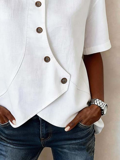 Full Size Casual Asymmetrical Button Shirt Plus Size - Rochelle's House LLC