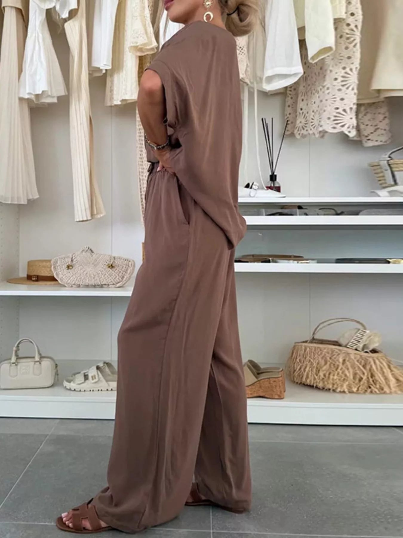 Full Size Casual Loose Round Neck Top and Pants Two - Piece Set Plus Size - Rochelle's House LLC