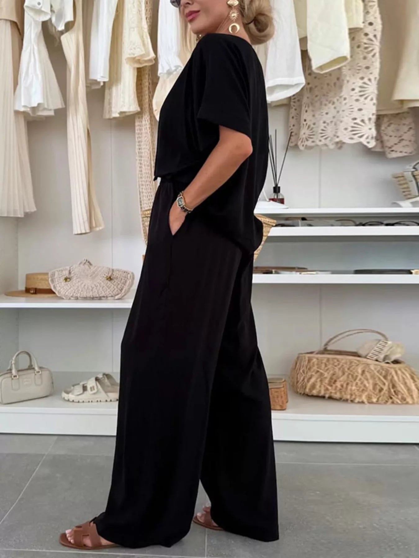 Full Size Casual Loose Round Neck Top and Pants Two - Piece Set Plus Size - Rochelle's House LLC