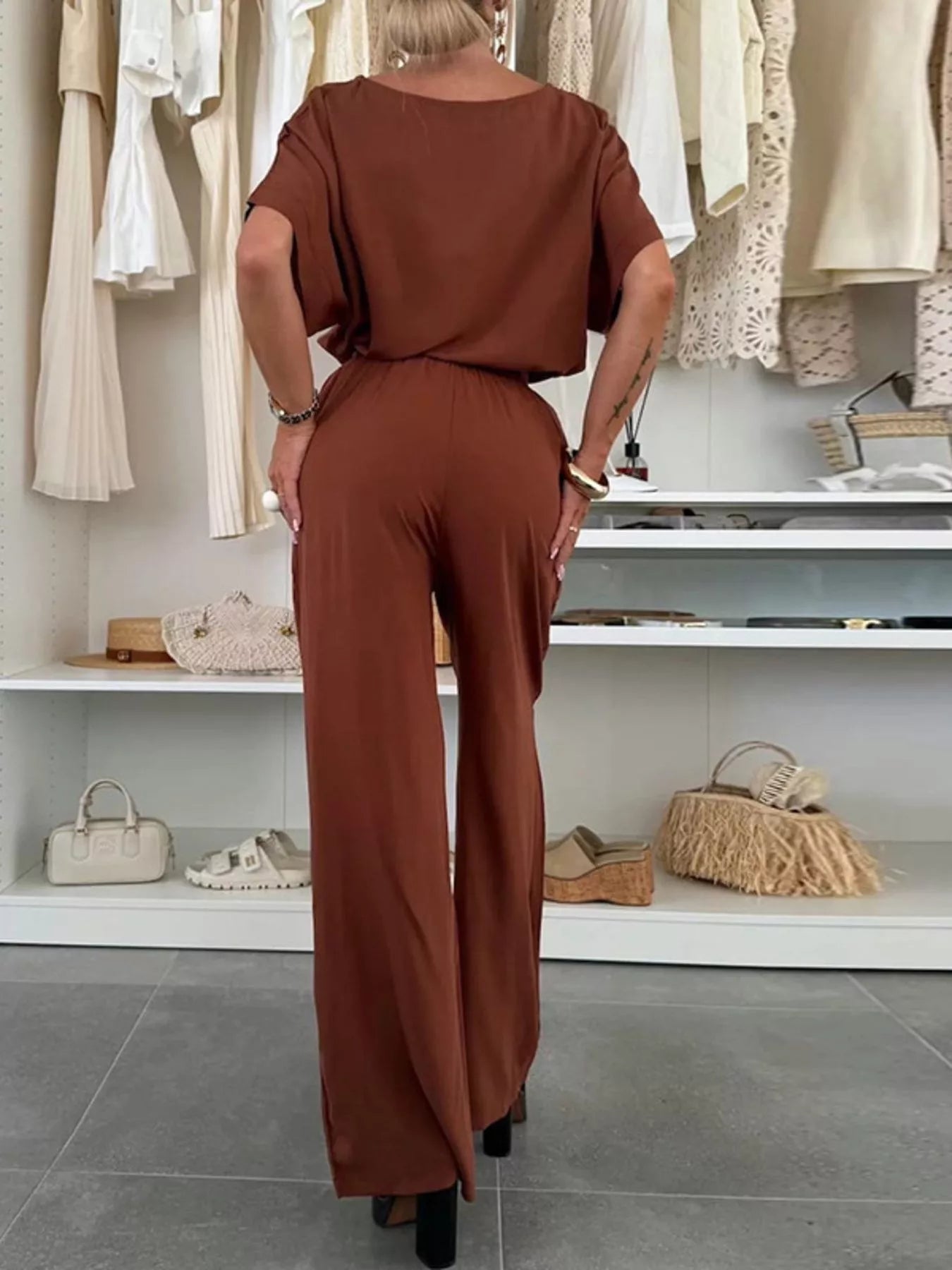 Full Size Casual Loose Round Neck Top and Pants Two - Piece Set Plus Size - Rochelle's House LLC