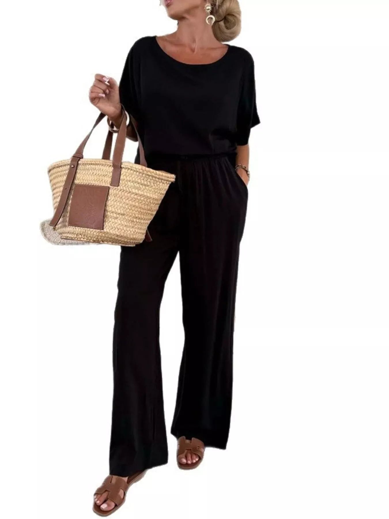 Full Size Casual Loose Round Neck Top and Pants Two - Piece Set Plus Size - Rochelle's House LLC