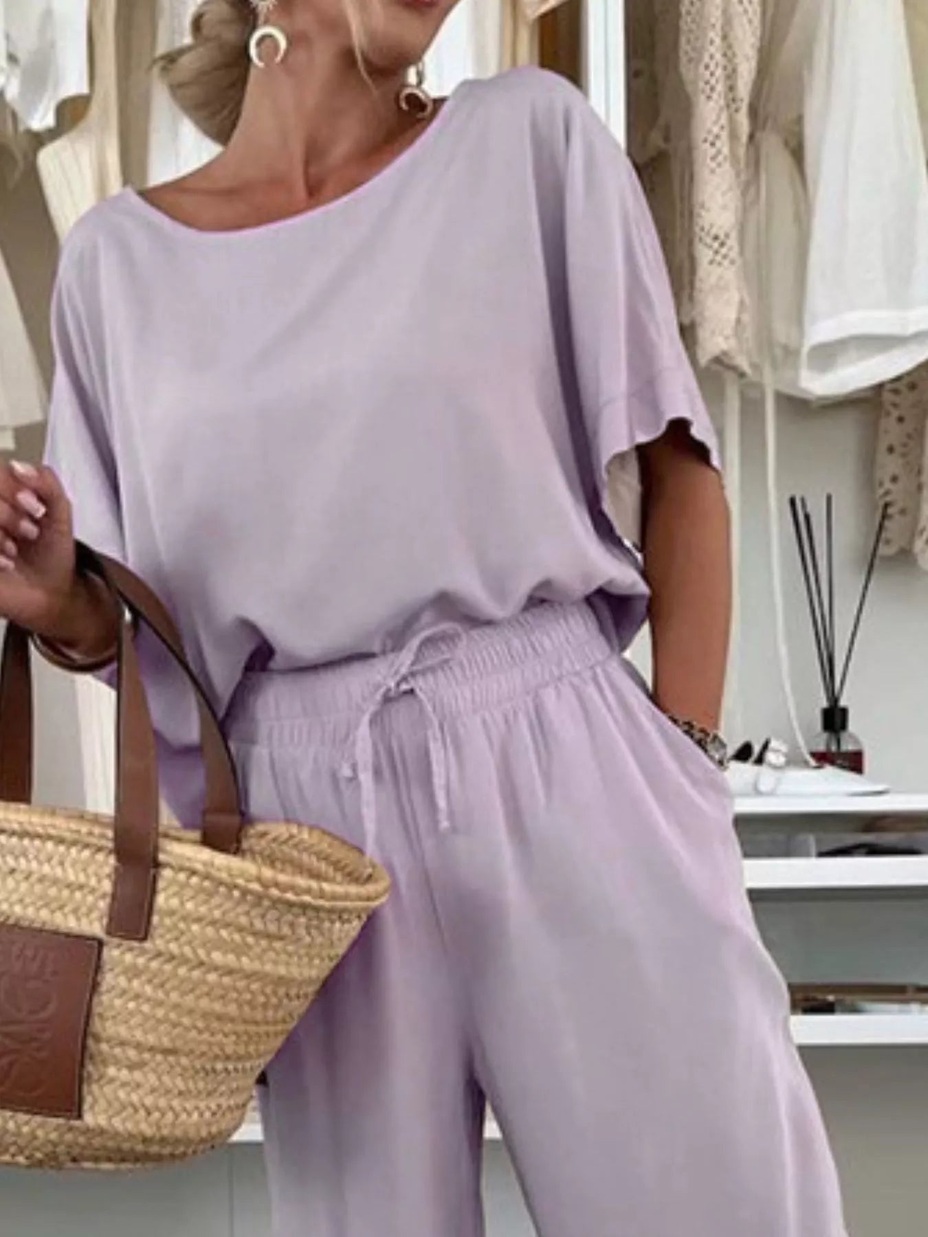 Full Size Casual Loose Round Neck Top and Pants Two - Piece Set Plus Size - Rochelle's House LLC